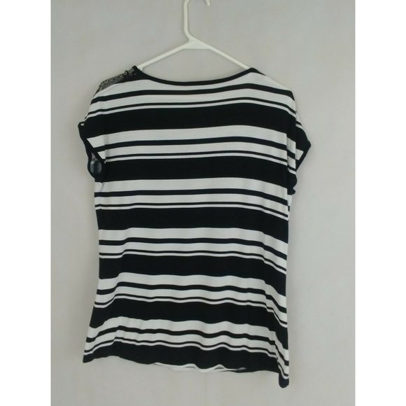Jennifer Lopez Black And White Striped Shirt Size M - Picture 2 of 5